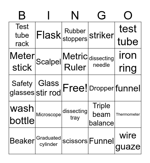Lab equipment Bingo Card