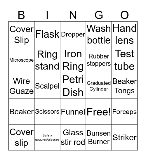 Lab Equipment Bingo Card