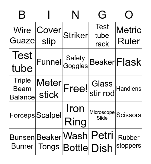 Lab Equipment Bingo Card