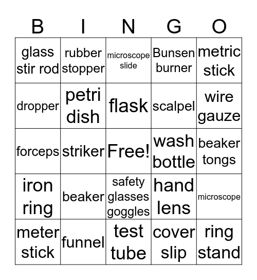 lab equitment Bingo Card