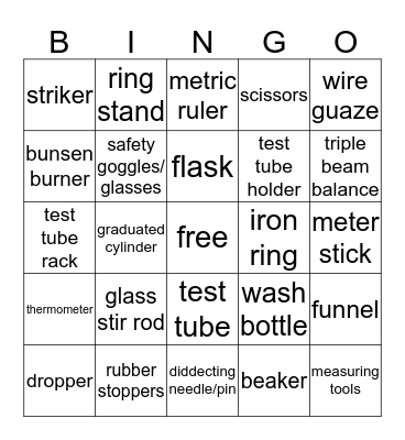 lab eqiupment Bingo Card