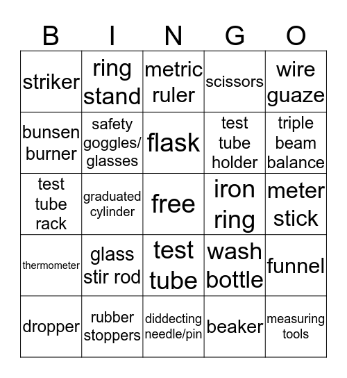 lab eqiupment Bingo Card