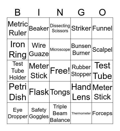 Lab Equipment Bingo Card