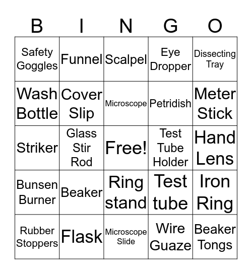 Lab Equipment  Bingo Card