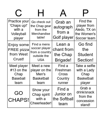 ChapNation Live! Bingo Card