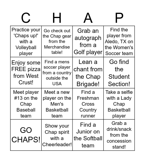 ChapNation Live! Bingo Card