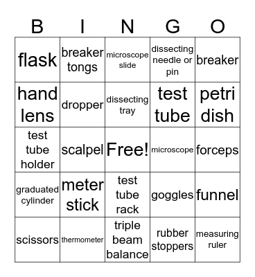 Lab Eqiupment Bingo Card