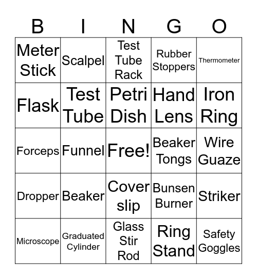 Lab Equipment Bingo Card