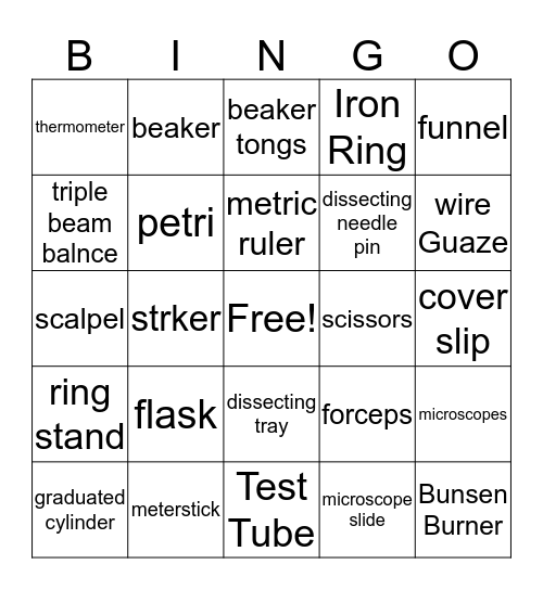 Lab Equiment Bingo Card