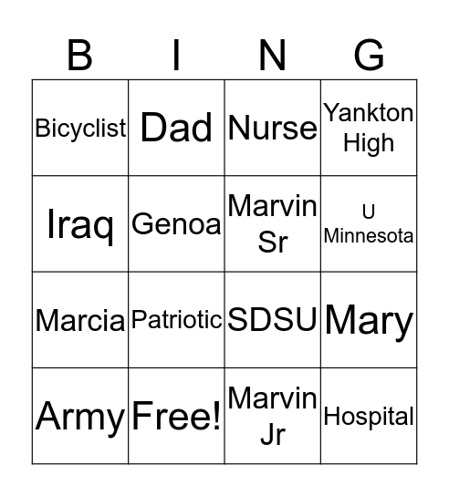 All About Dad Bingo Card