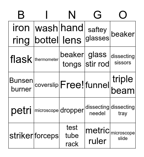 Lab Equipment Bingo Card