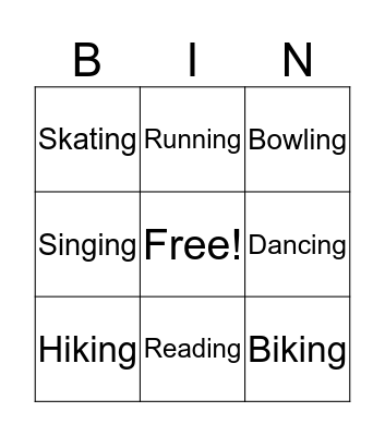 I Like: Bingo Card