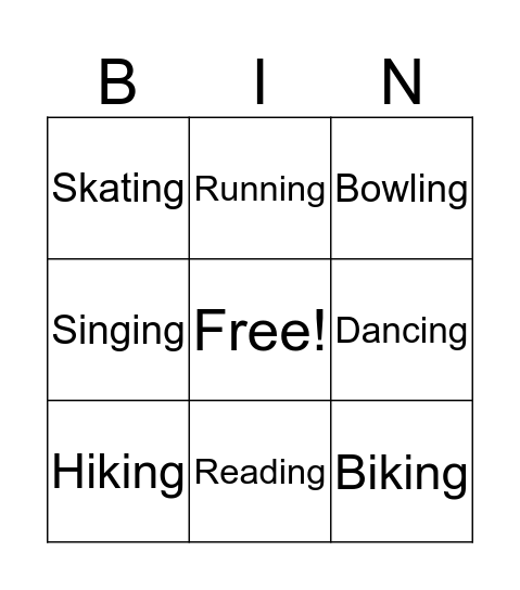 I Like: Bingo Card
