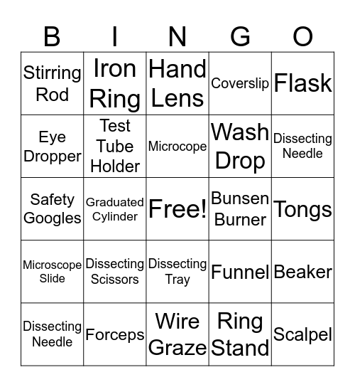 Lab Equipment  Bingo Card