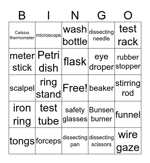 Lab Equipment  Bingo Card