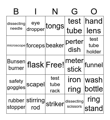 Lab Equipment  Bingo Card