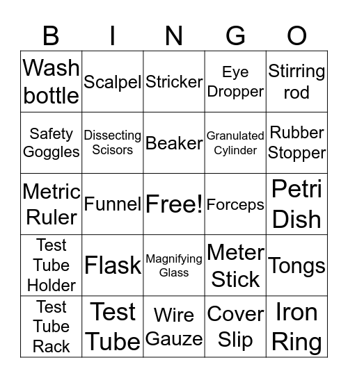 Lab Equipment Bingo Card