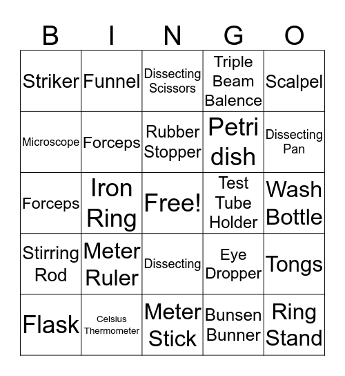 Lab Equipment  Bingo Card