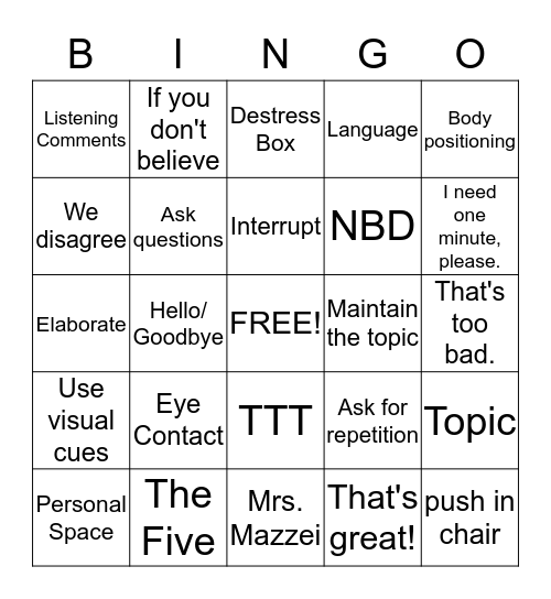 Conversation Bingo Card