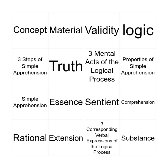 Traditional Logic Intro - Chpt 2 Bingo Card