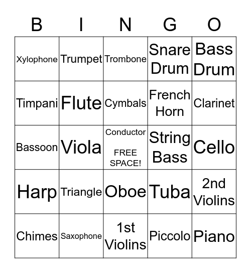 Instruments of the Orchestra Bingo Card