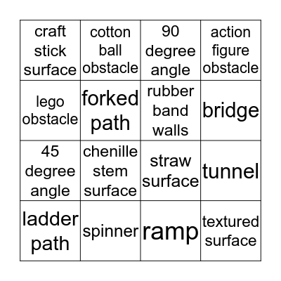 STEAM Obstacle Course Challenge Bingo Card