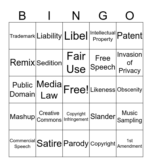 Media Law  Bingo Card