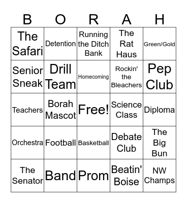 BORAH EMANSIVE CLASS OF '68 Bingo Card