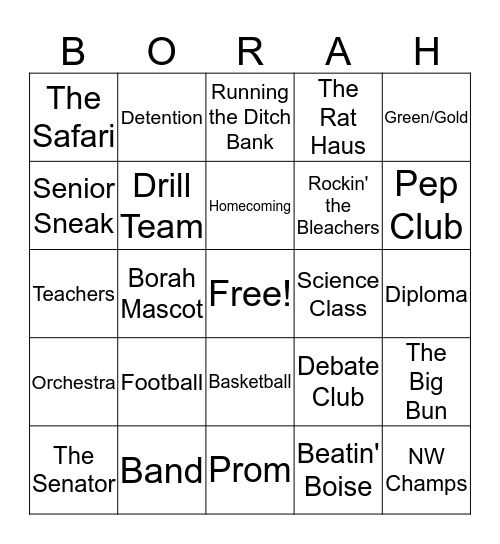 BORAH EMANSIVE CLASS OF '68 Bingo Card