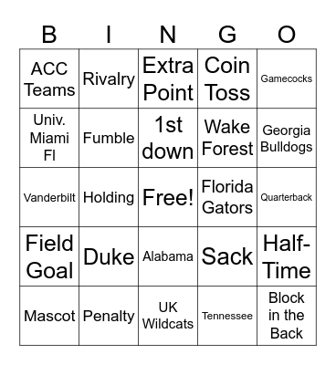 GAME DAY Bingo Card