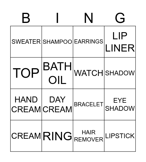 AVON BINGO Card