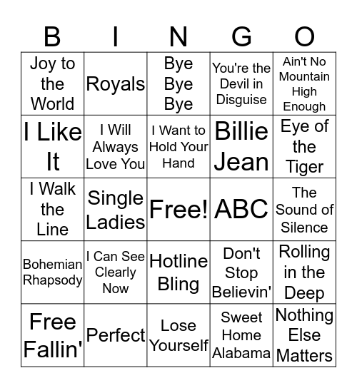 Music Bingo Card