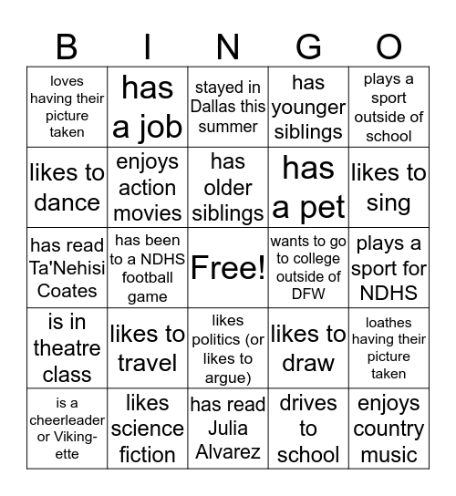 Ms. Mac's Picture Day Bingo Card