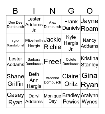 FAMILY TREE Bingo Card