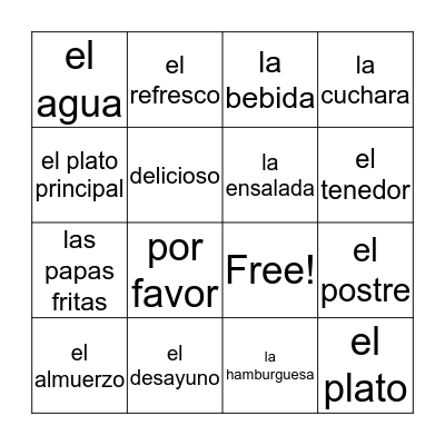 Lets Eat! Bingo Card