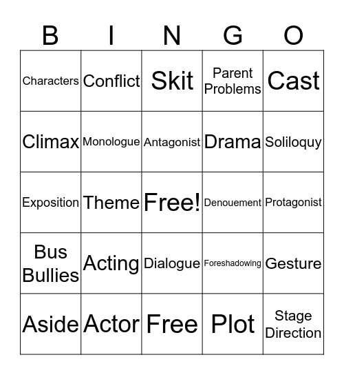 Drama Vocabulary 1 Bingo Card