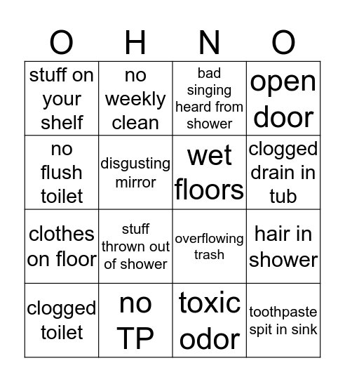 Bathroom Bingo Card