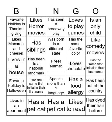 Icebreaker Bingo Card