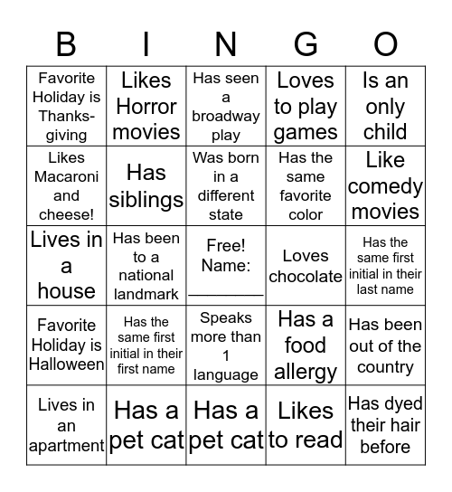 Icebreaker Bingo Card