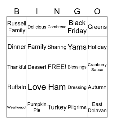 Happy Thanksgiving Bingo Card