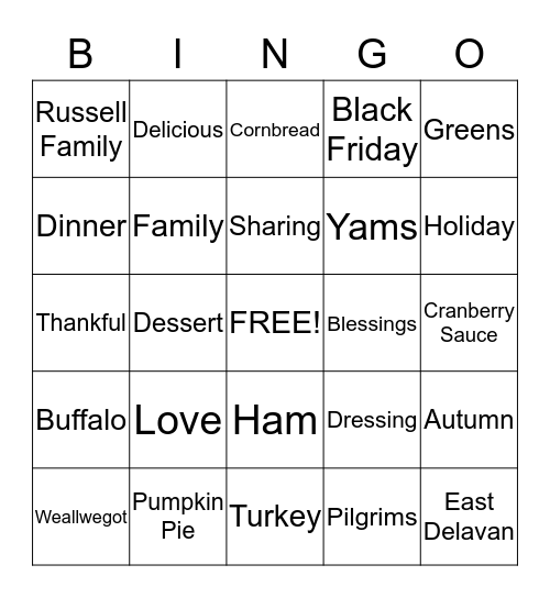 Happy Thanksgiving Bingo Card