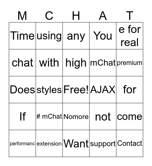 #Chat Bingo Card