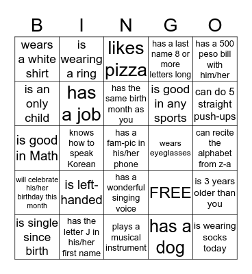 FIND SOMEONE WHO... Bingo Card