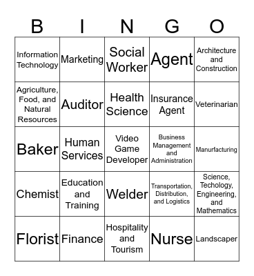 Career Pathways Bingo Card