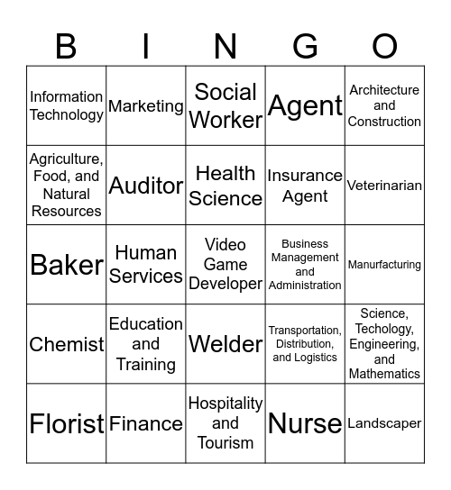 Career Pathways Bingo Card