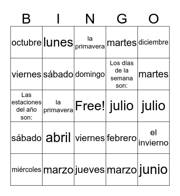 Meses Bingo Card