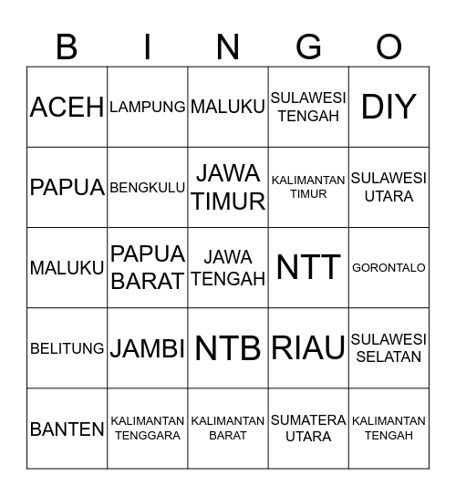 BINGO A J Bingo Card