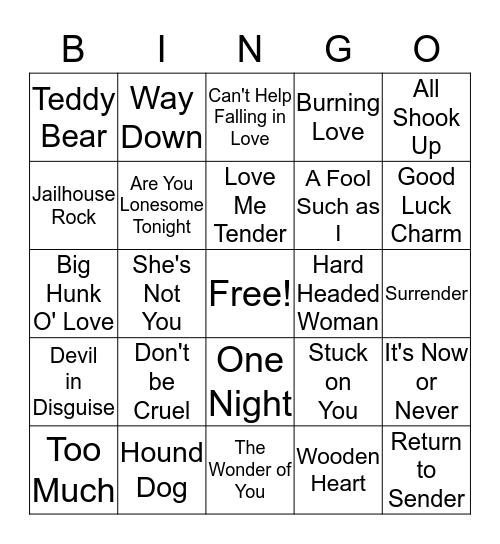 Elvis' Songs Bingo Card