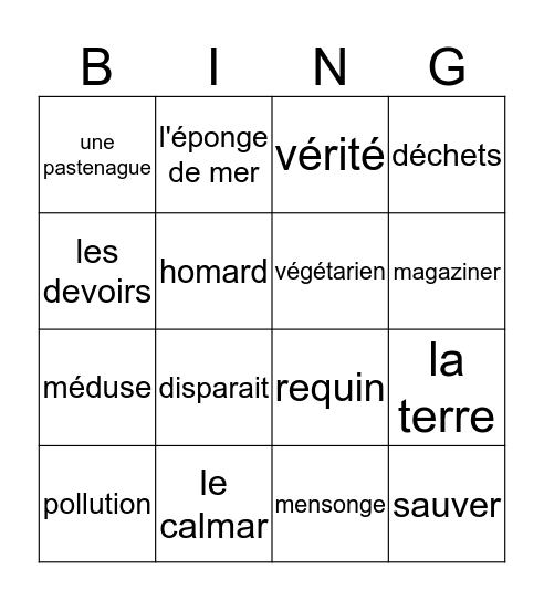 les nouveaux mots Bingo Card