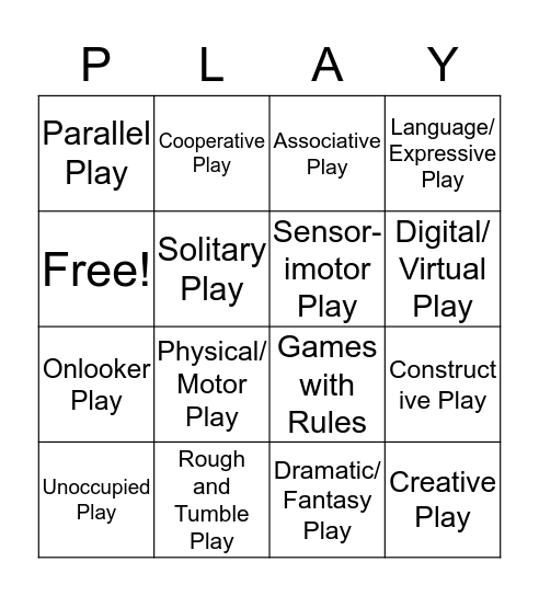 "Play" BINGO Card